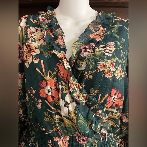 Maurices Brand NWT Green Floral Lurex Ruffle Trim Skater Dress Size Medium - Picture 8 of 9